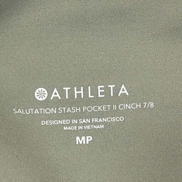 Athleta Legging Women Petite Medium MP Green‎ Salutation Stash Pocket Cinch 7/8 - Picture 8 of 13